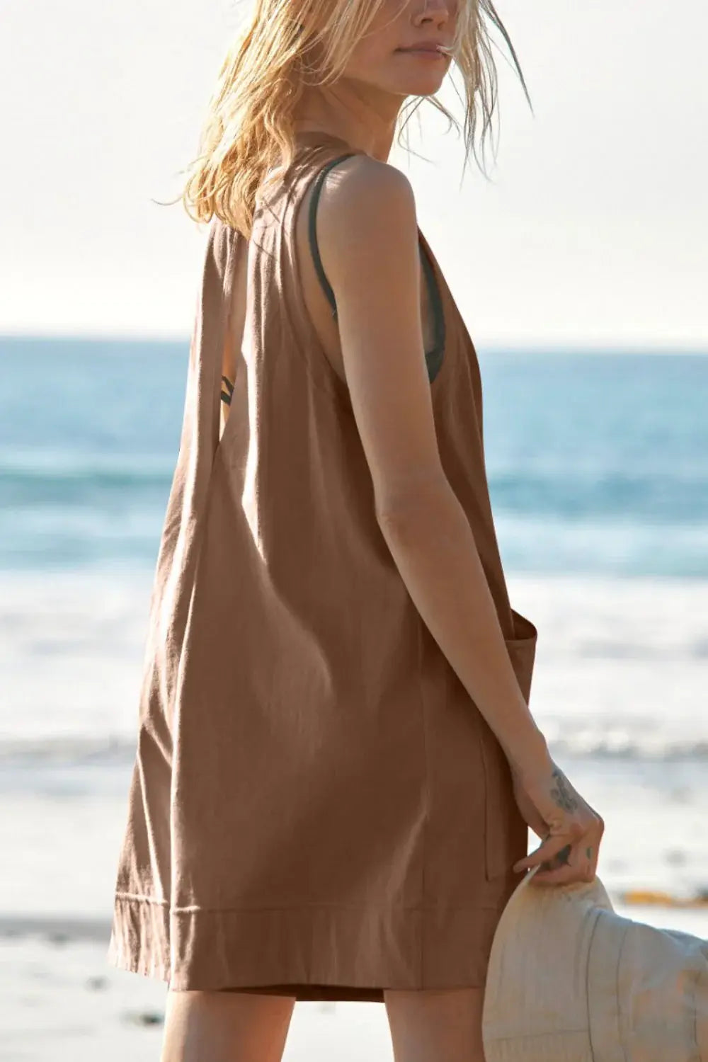 Lovelet Round Neck Sleeveless Romper with Pockets - Trendsi - Flyclothing LLC