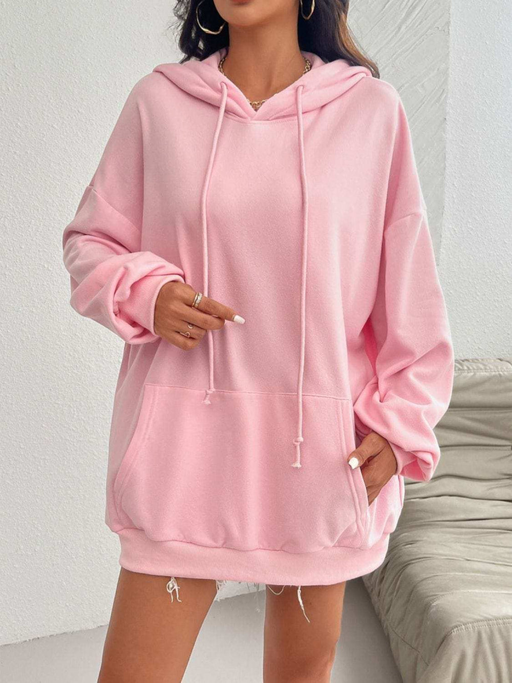 Devine Drawstring Long Sleeve Hoodie - Trendsi - Flyclothing LLC