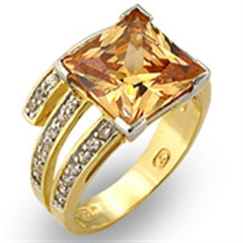 31221 - Gold+Rhodium 925 Sterling Silver Ring with AAA Grade CZ  in Champagne - Alamode