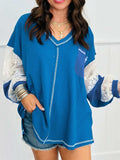 Lace Patchwork Sleeve Stitching V Neck Top - Trendsi - Flyclothing LLC