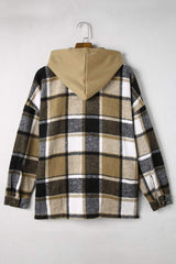 Plaid Button Up Hooded Shacket - Trendsi - Flyclothing LLC