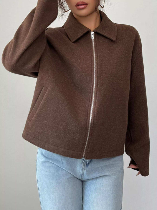 Casual Zip-Up Long Sleeve Jacket - Trendsi - Flyclothing LLC