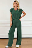 Pocketed V-Neck Top and Wide Leg Sweater Set - Trendsi - Flyclothing LLC