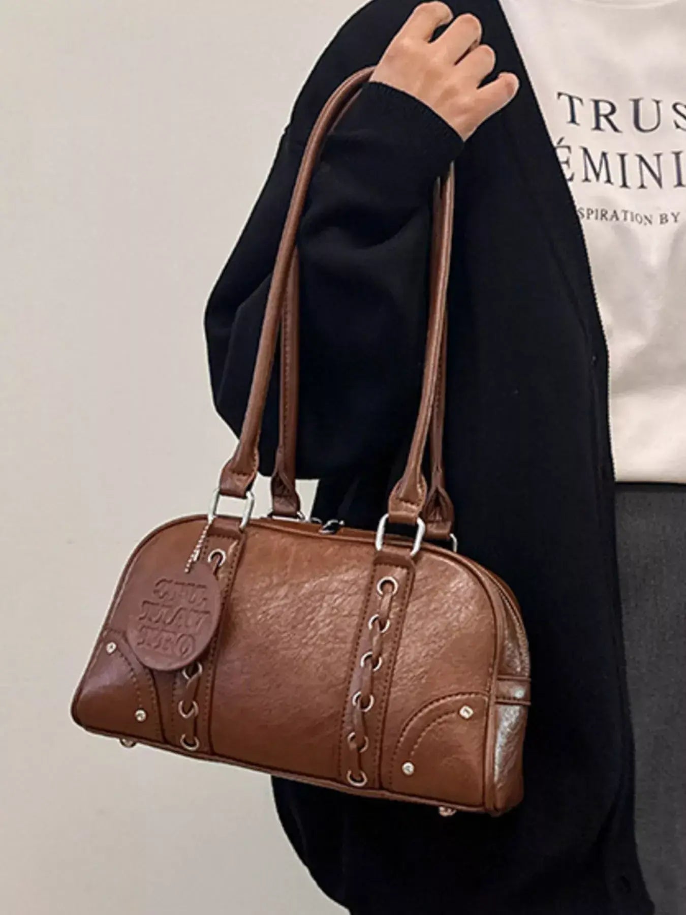 Vintage Style Leather Shoulder Bag - Trendsi - Flyclothing LLC
