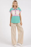 Mittoshop Color Block Henley Short Sleeve Polo Shirt - Trendsi