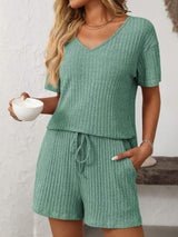 Mandy V-Neck Short Sleeve Top and Shorts Set - Trendsi - Flyclothing LLC