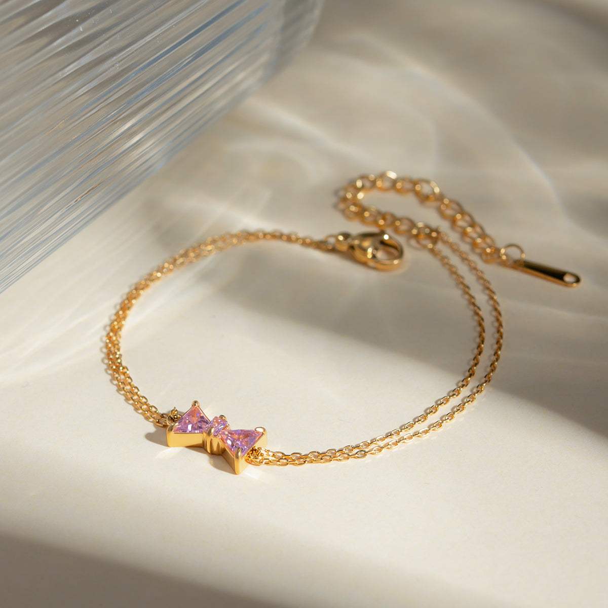 Stainless Steel Zircon Bow Bracelet - Trendsi - Flyclothing LLC