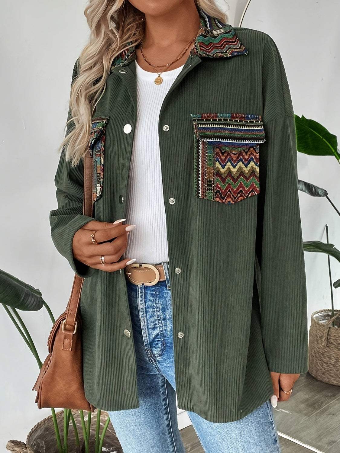 Snap Down Long Sleeve Jacket with Chest Pockets - Trendsi - Flyclothing LLC