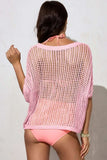 Openwork Round Neck Half Sleeve Knit Cover Up - Trendsi - Flyclothing LLC