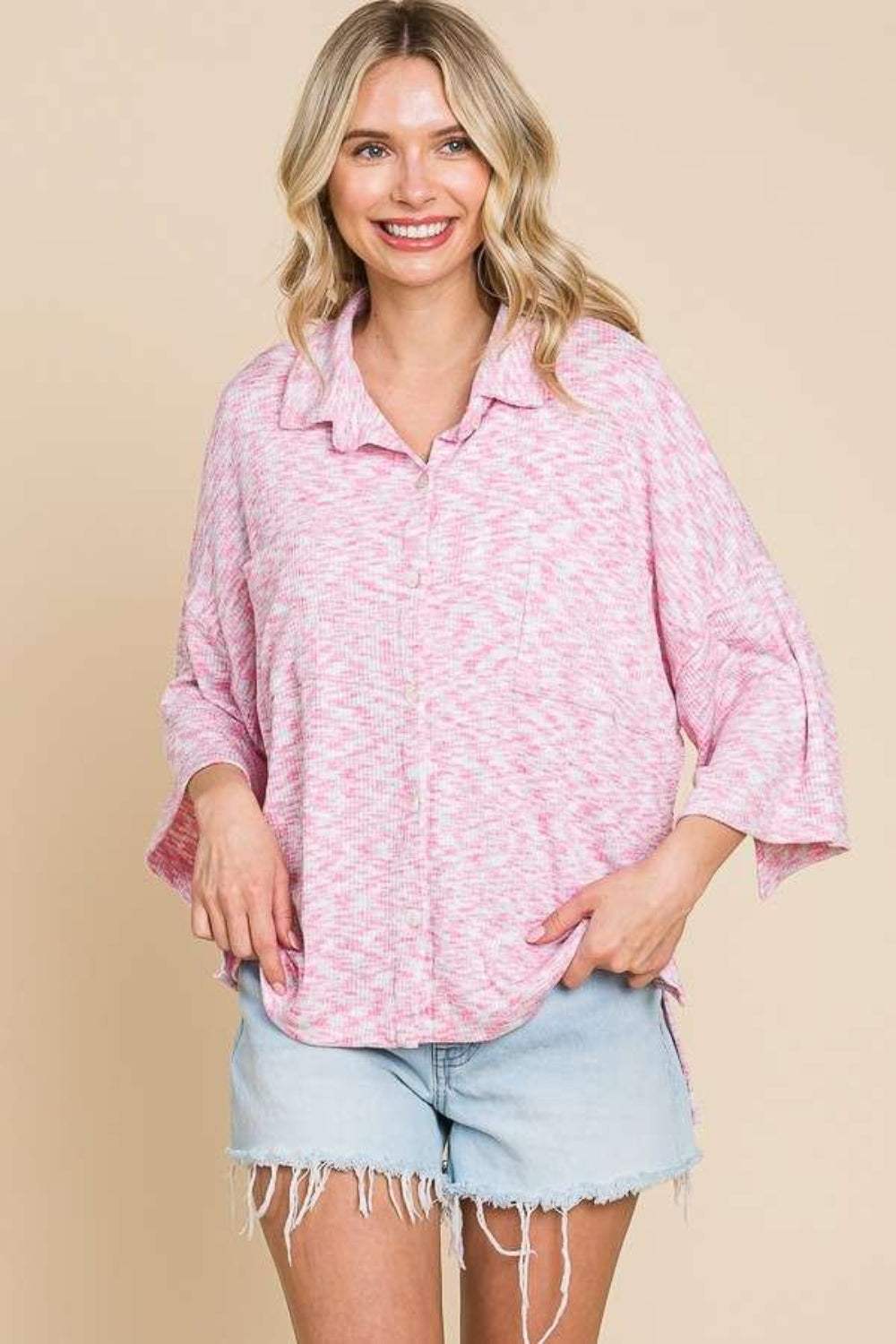 Culture Code Button Up Drop Shoulder Slit Shirt - Trendsi - Flyclothing LLC
