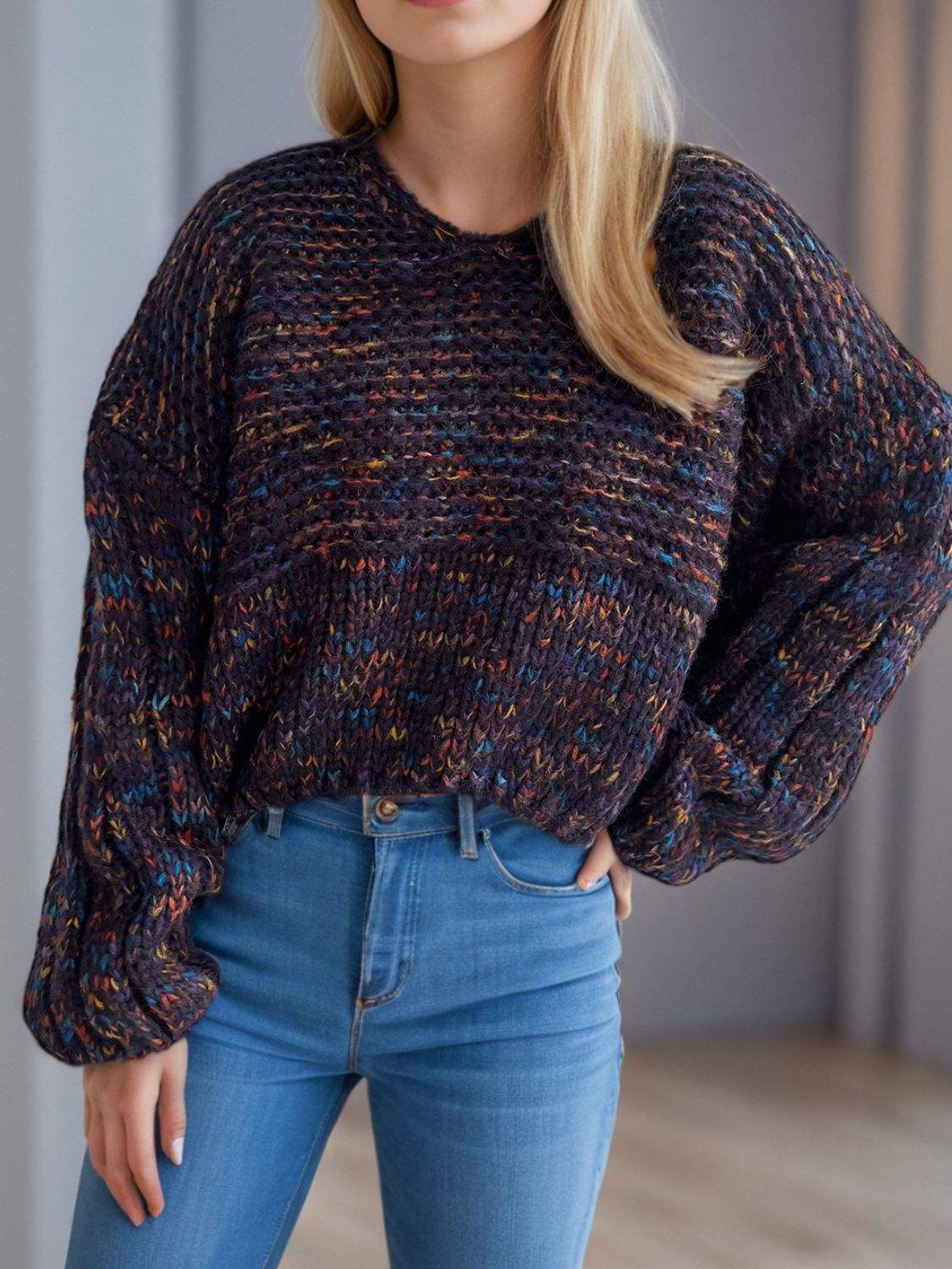 Dropped Shoulder Long Sleeve Sweater - Trendsi - Flyclothing LLC