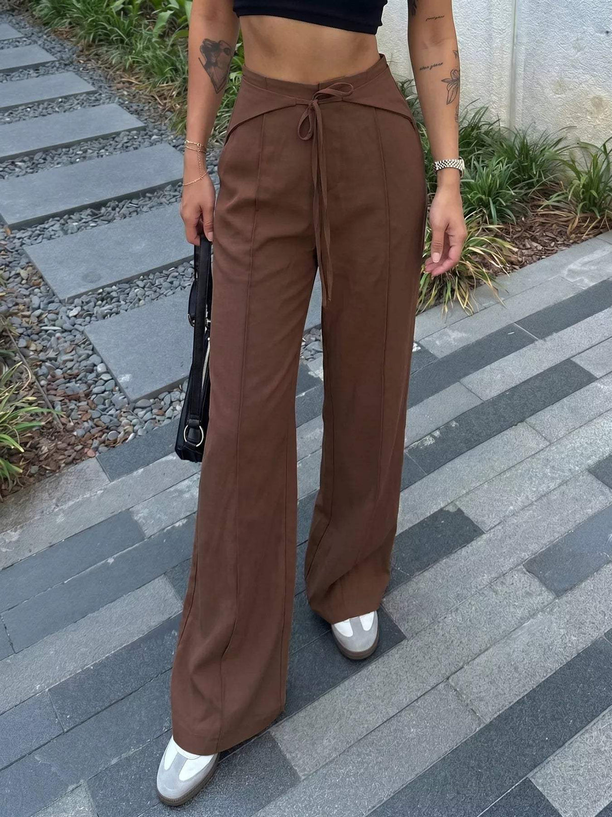 High-Waisted Wide-Leg Drawstring Pants - Trendsi - Flyclothing LLC
