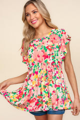 Haptics Floral Peplum Babydoll Blouse - Trendsi