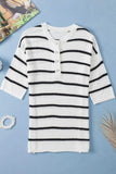 Stripe Drop Shoulder Side Slit Knit Top - Trendsi - Flyclothing LLC