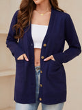 Pocketed Button Up Long Sleeve Cardigan - Trendsi