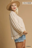 Umgee Full Size Linen Scallop Hem Blouse with Contrast Trim Plus Size - Trendsi - Flyclothing LLC