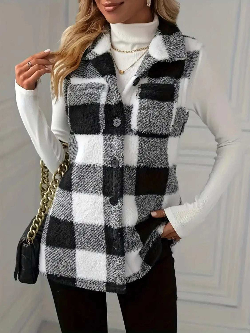 Plaid Button Up Vest Coat - Trendsi - Flyclothing LLC