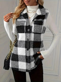 Plaid Button Up Vest Coat - Trendsi