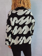Contrast Round Neck Long Sleeve Sweater - Trendsi - Flyclothing LLC
