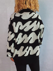 Contrast Round Neck Long Sleeve Sweater - Trendsi