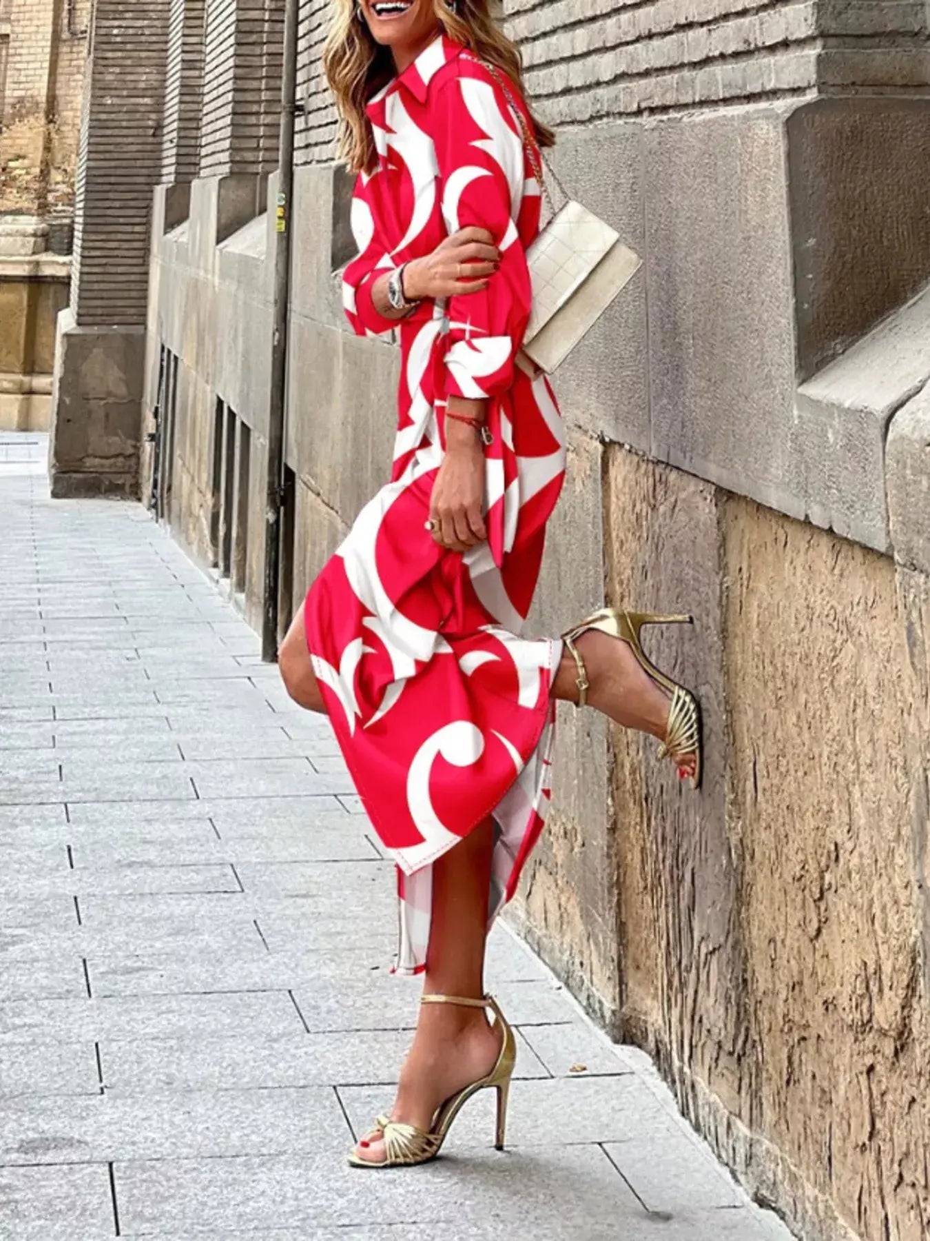 Printed Collared Neck Shirt Dress - Trendsi - Flyclothing LLC