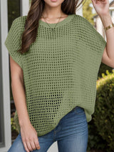Openwork Round Neck Short Sleeve Cover-Up - Trendsi - Flyclothing LLC