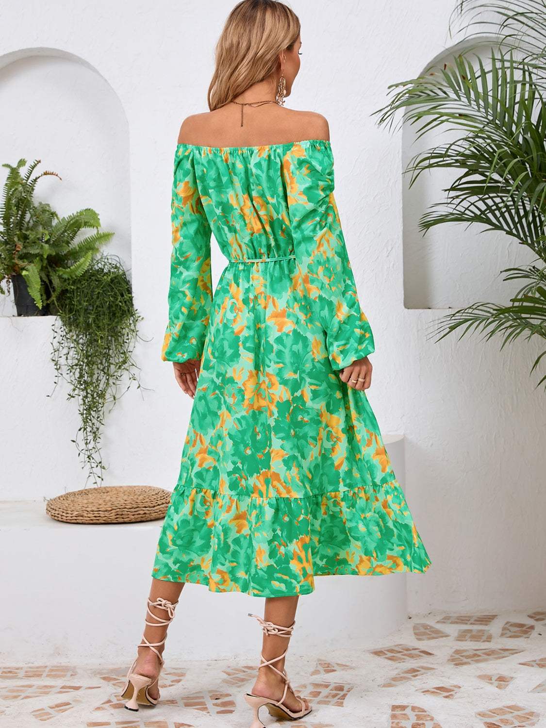 Printed Long Sleeve Midi Dress - Trendsi - Flyclothing LLC
