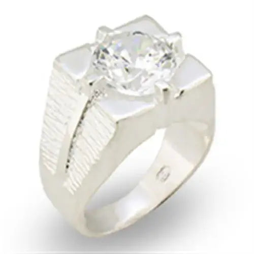 31533 - High-Polished 925 Sterling Silver Ring with AAA Grade CZ in Clear - Alamode - Flyclothing LLC