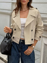 Cropped Double-Breasted Raglan Sleeve Jacket - Trendsi - Flyclothing LLC