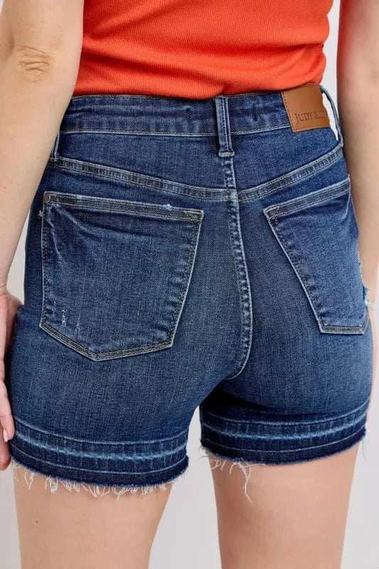 Judy Blue Full Size High Waist Tummy Control Destroy Release Hem Denim Shorts Plus Size - Trendsi - Flyclothing LLC