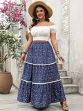 Plus Size Floral Elastic Waist Maxi Skirt - Trendsi