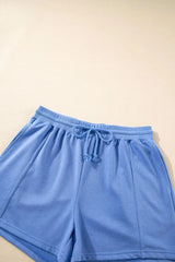 Drawstring Zipped Short Sleeve Hoodie and Shorts Set - Trendsi - Flyclothing LLC
