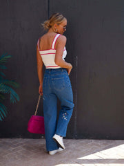 Embroidered Straight Jeans with Pockets - Trendsi