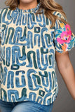 Plus Size Printed Mock Neck Short Sleeve Blouse - Trendsi - Flyclothing LLC