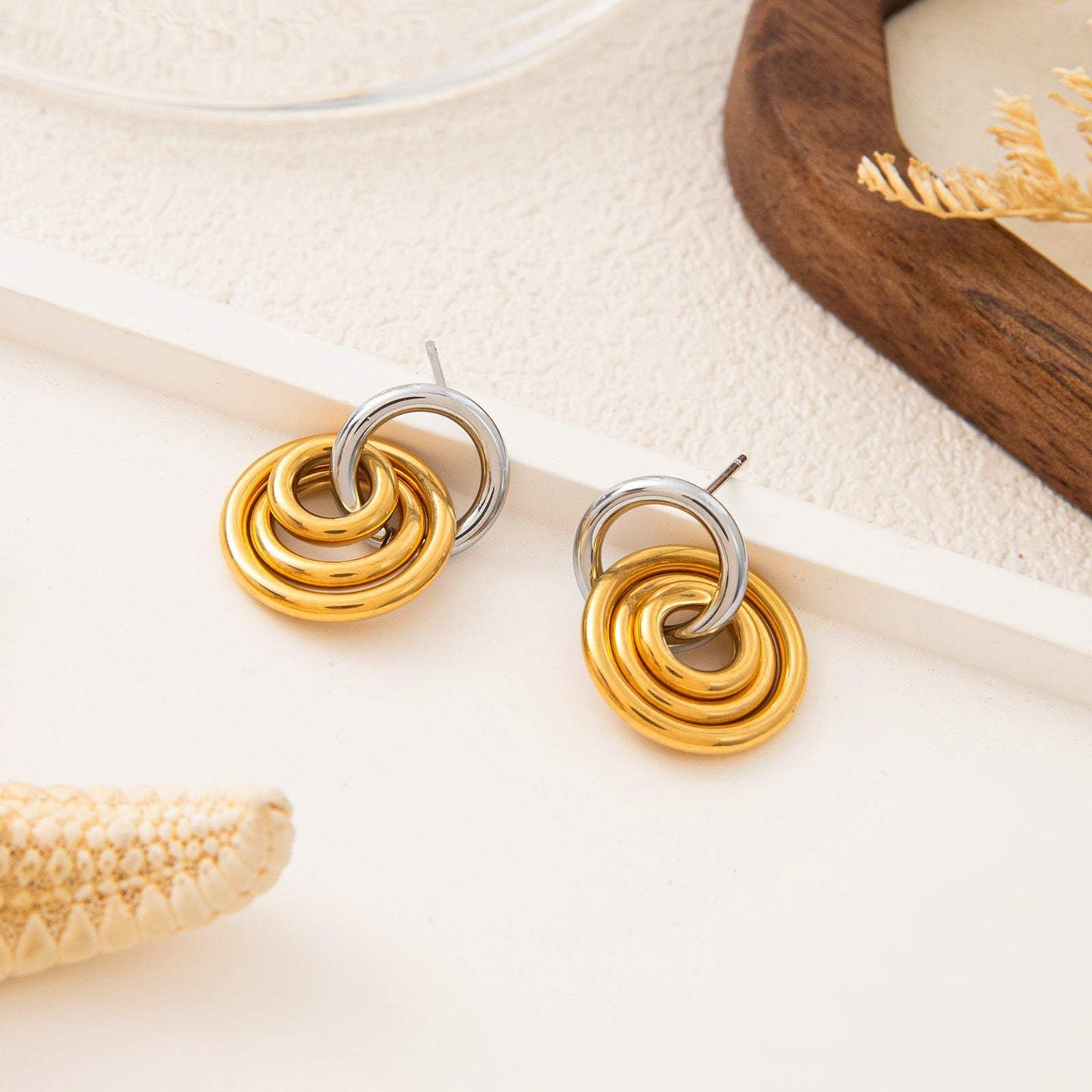 Golden Three-ring Hoop Earrings Made Of Stainless Steel - My Store - Flyclothing LLC