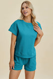 Double Take Full Size Texture Short Sleeve Top and Shorts Set - Trendsi - Flyclothing LLC