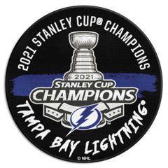 Tampa Bay Lightning Hockey Puck Rug - 27in. Diameter, 2021 NHL Stanley Cup Champions - Tampa Bay Lightning