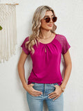 Lace Detail Round Neck Short Sleeve T-Shirt - Trendsi - Flyclothing LLC