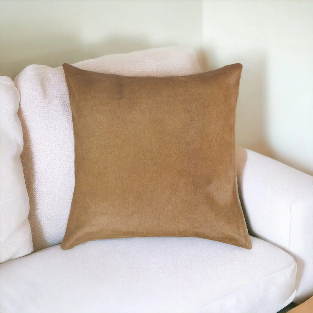 18" Tan Cowhide Throw Pillow - Homeroots - Flyclothing LLC