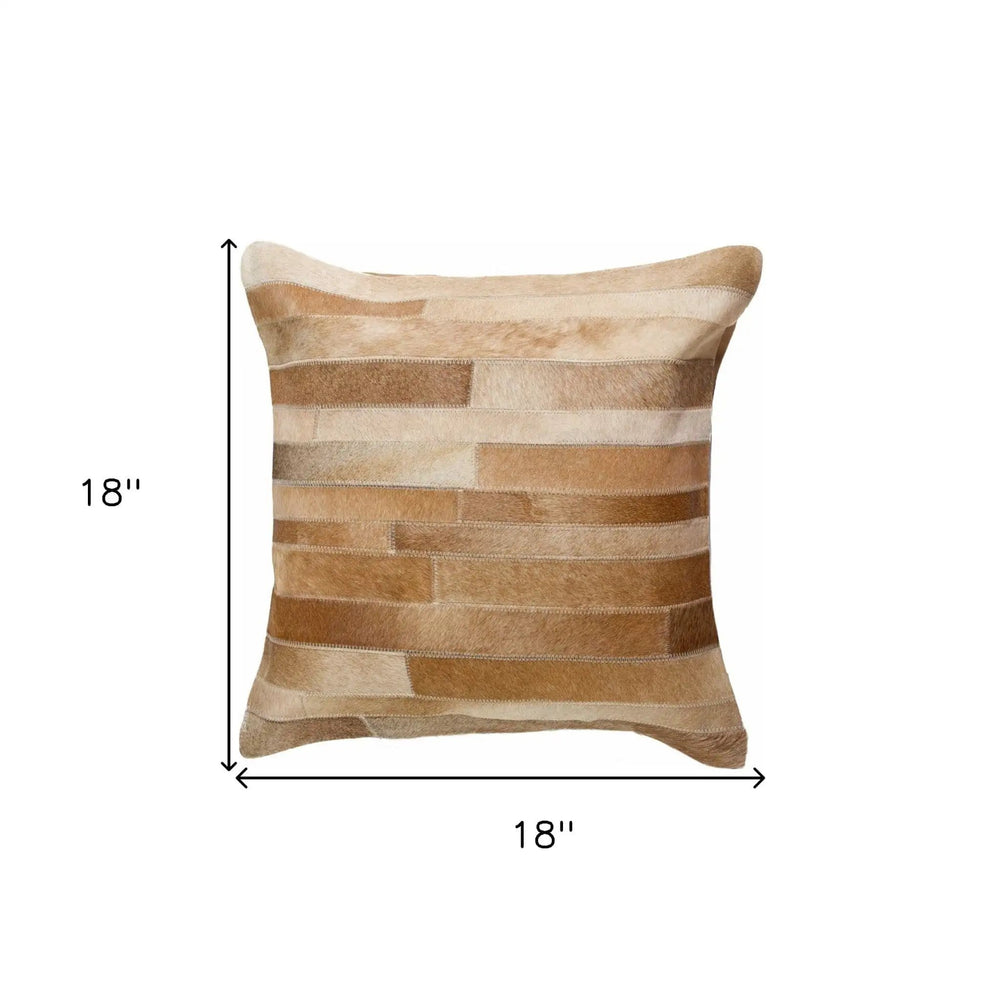 18" Tan Cowhide Throw Pillow - Homeroots - Flyclothing LLC