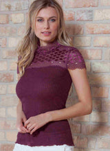 EGI Exclusive Merino Wool Blend Top Mock Neck Lace Trim Short Sleeves. Proudly Made in Italy. - tittimitti - Flyclothing LLC