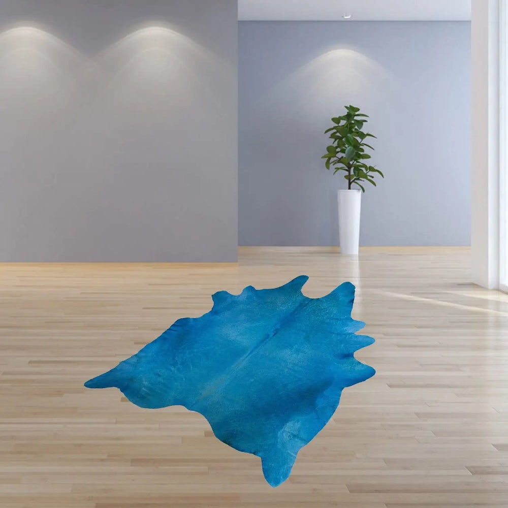 72" X 84" Sky Blue Cowhide - Rug - Homeroots - Flyclothing LLC