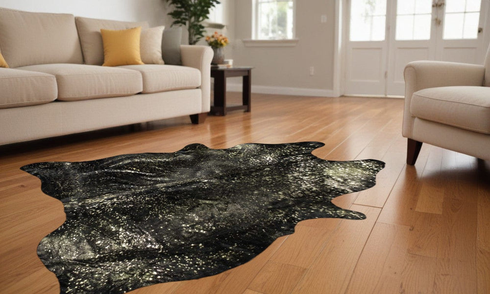 72" X 84" Chocolate And Gold Cowhide - Area Rug - Homeroots