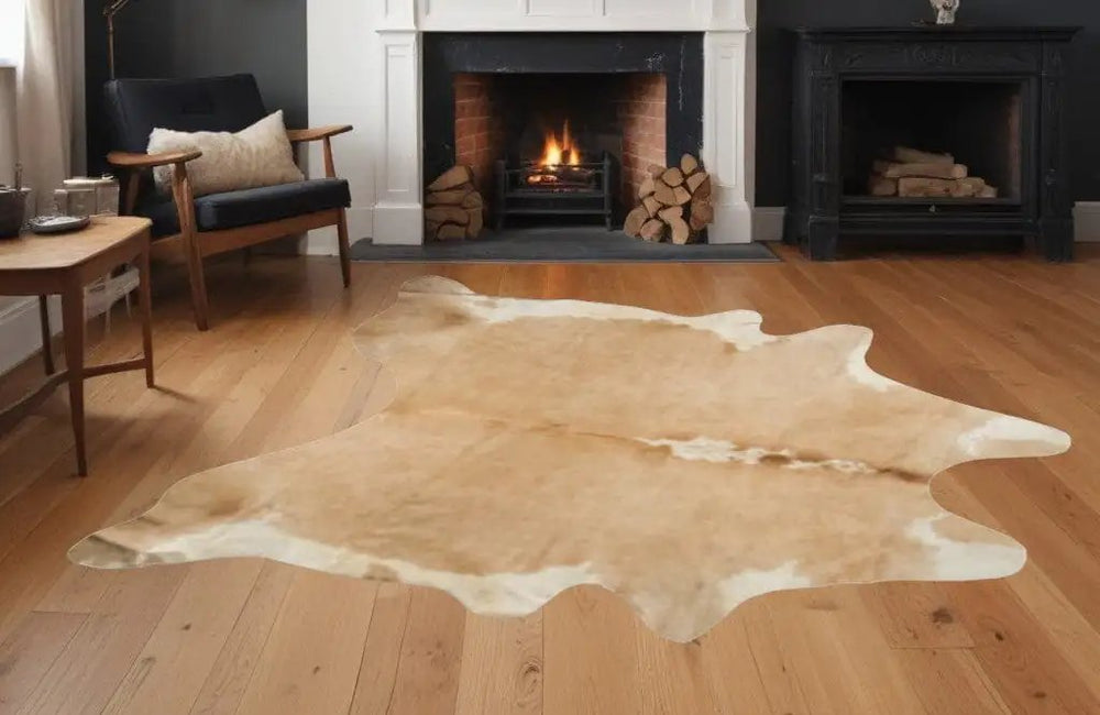 72" X 84" Tan And White Cowhide - Rug - Homeroots