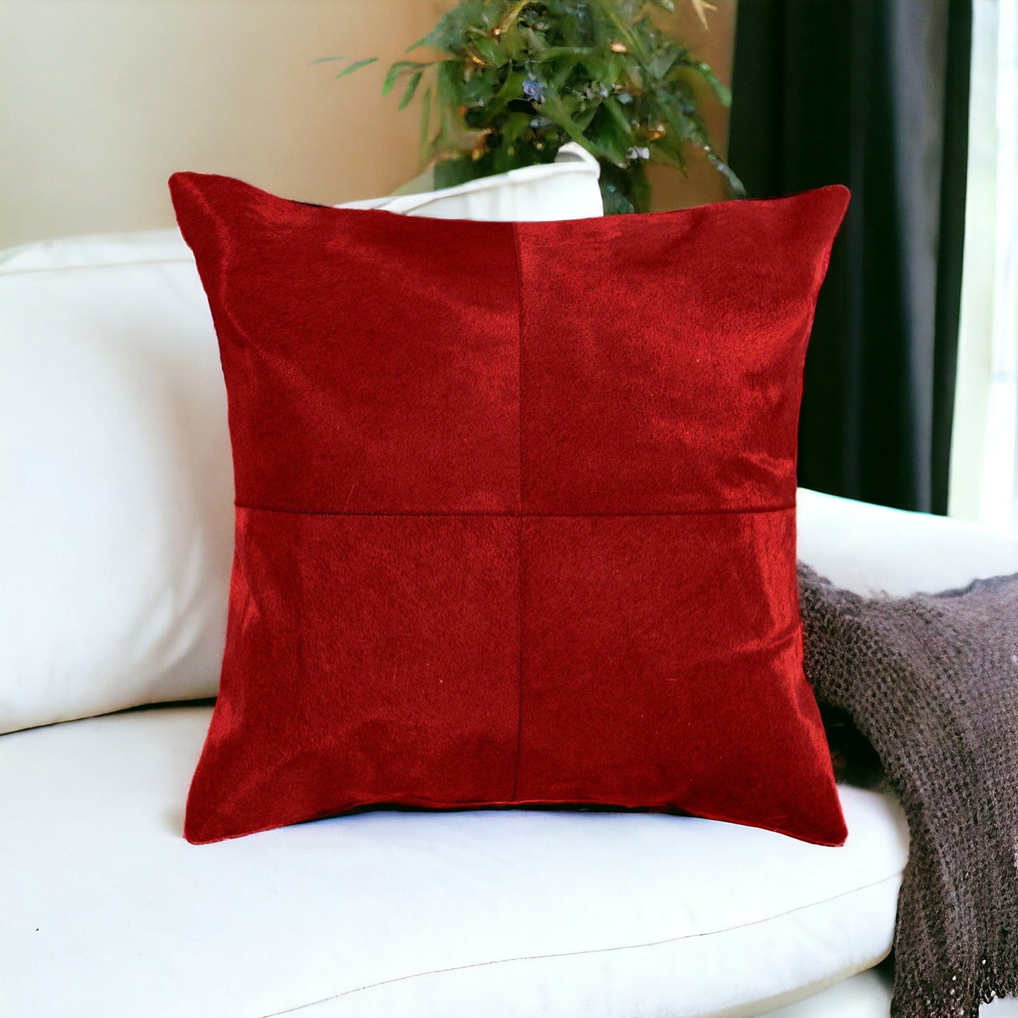 18" Red Cowhide Throw Pillow - Homeroots - Flyclothing LLC