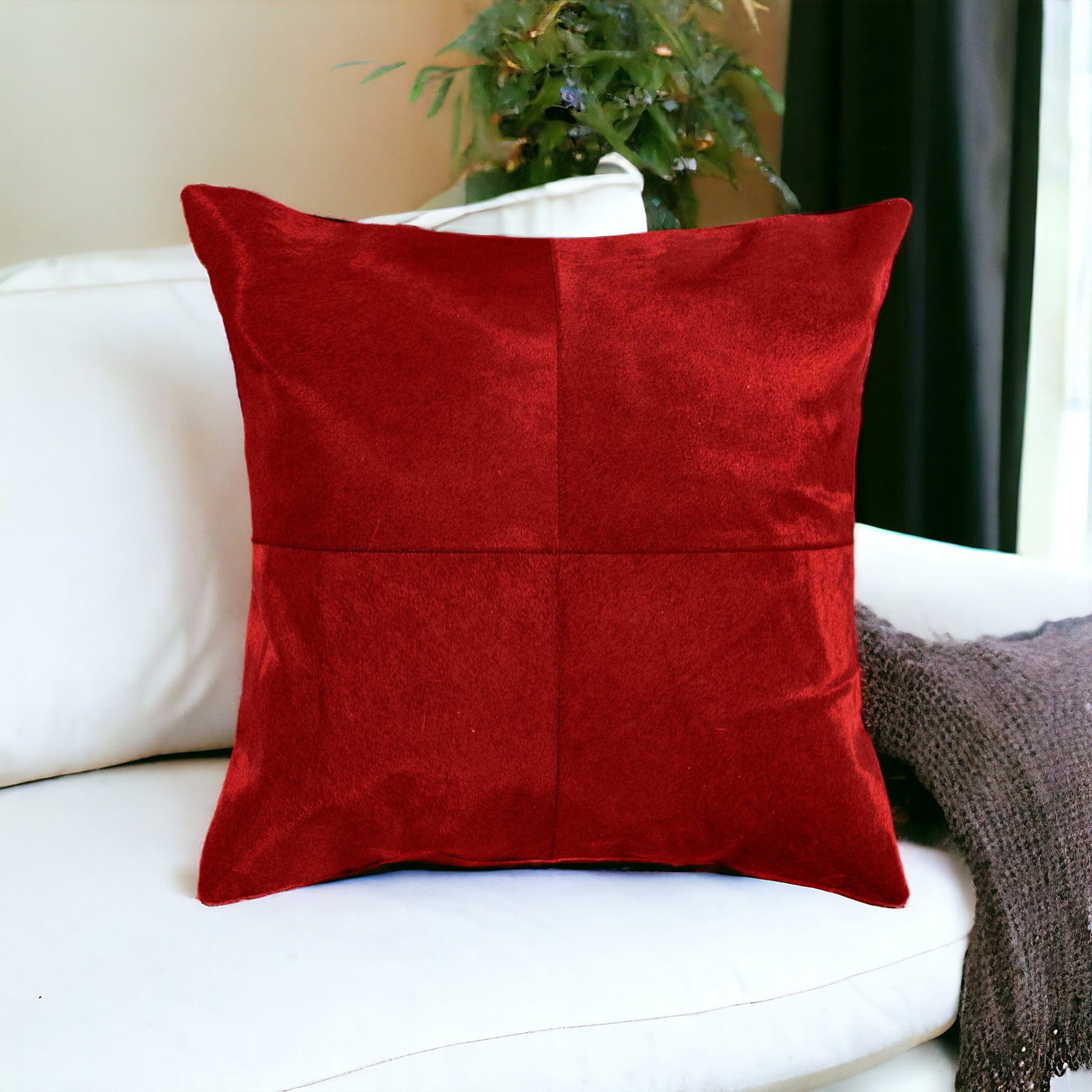 18" Red Cowhide Throw Pillow - Homeroots - Flyclothing LLC