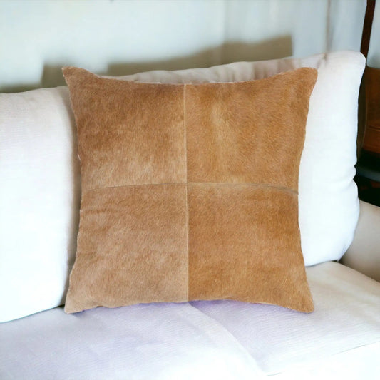 18" Tan Cowhide Throw Pillow - Homeroots