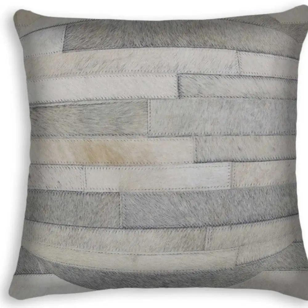18" Gray Cowhide Throw Pillow - Homeroots - Flyclothing LLC