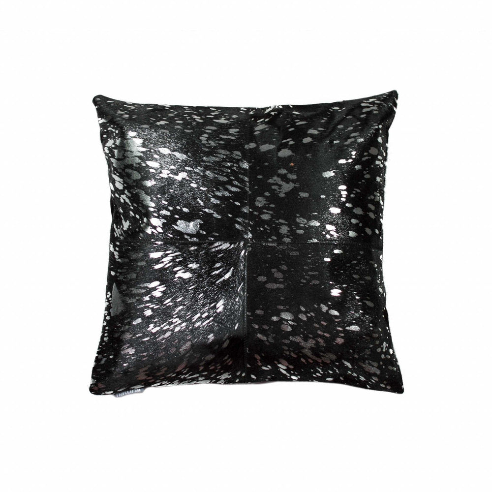 18" Black and Silver Cowhide Throw Pillow - Homeroots