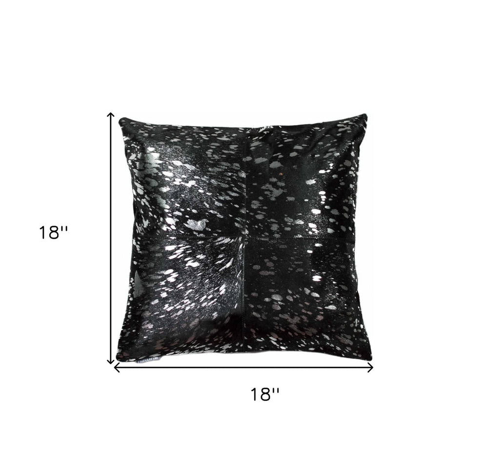 18" Black and Silver Cowhide Throw Pillow - Homeroots - Flyclothing LLC